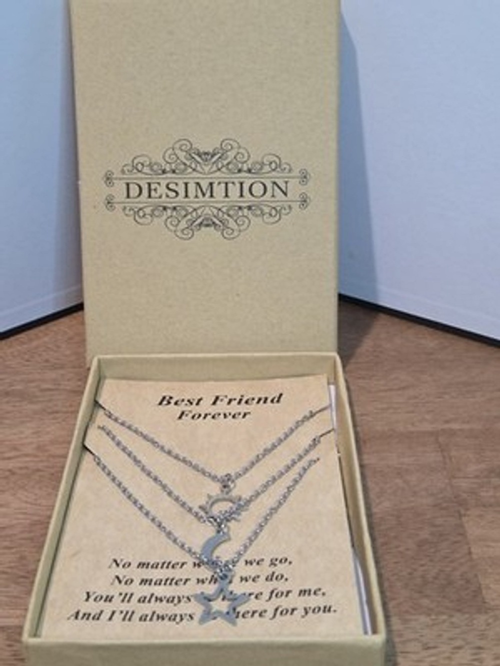 Desimition Best Friend Forever Necklace Set Sun Moon Star Silverstone BFF Gift